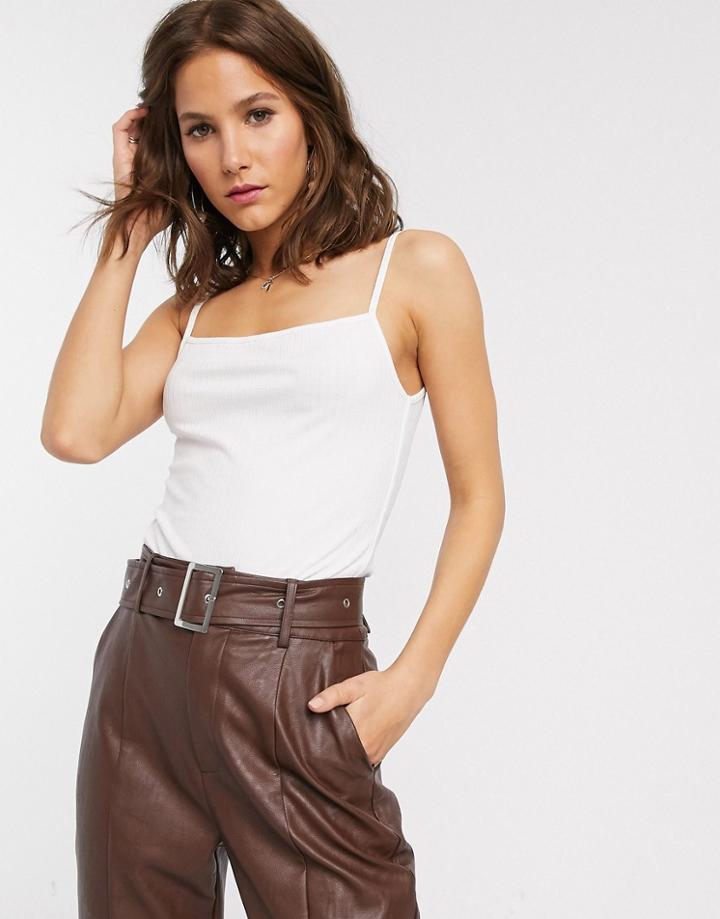 Asos Design Cami With Square Neck In Fitted Rib In White