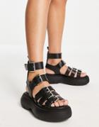 Topshop Panda Premium Leather Chunky Sandals In Black