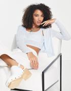 Only Pointelle Cardigan And Crop Top Two Piece In Blue