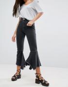 Asos Farleigh High Waist Slim Mom Jeans With Extreme Waterfall Hem In Washed Black - Black