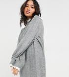 Asos Design Petite Knitted Dress With Lace Detail In Gray-grey
