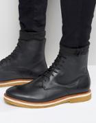 Zign Leather Crepe Sole Lace Up Boots - Black