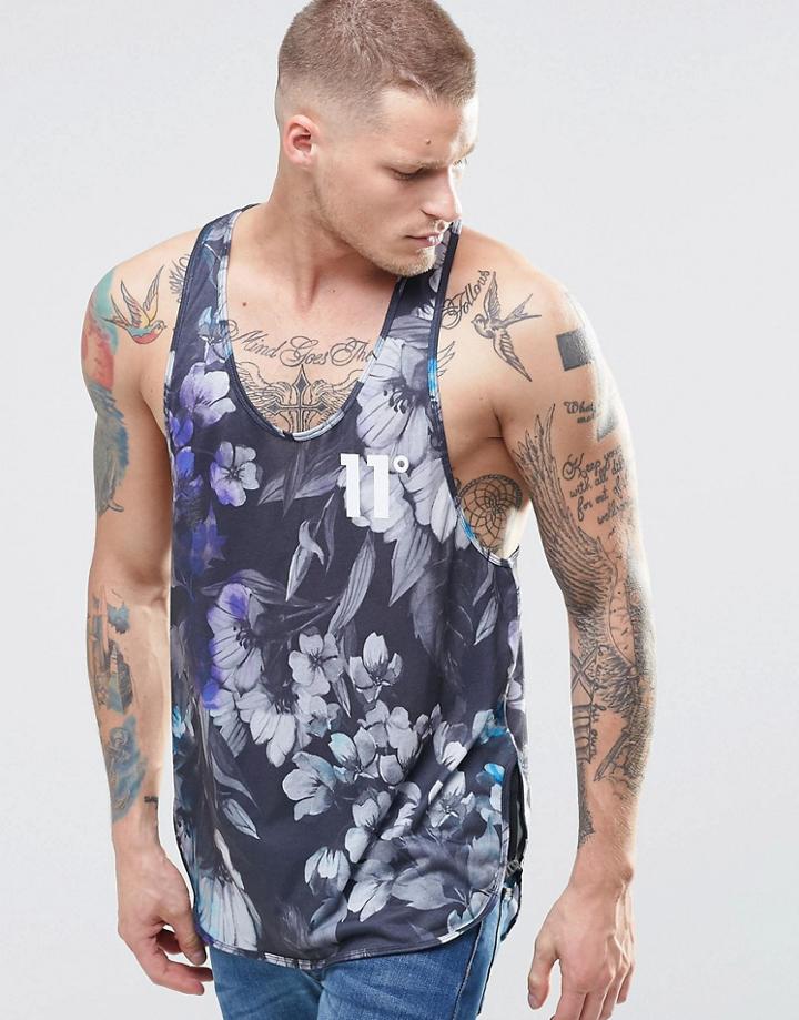 11 Degrees Vest With All Over Floral Print - Black