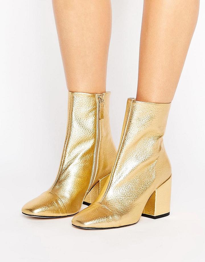Mango Gold Leather Boot - Gold