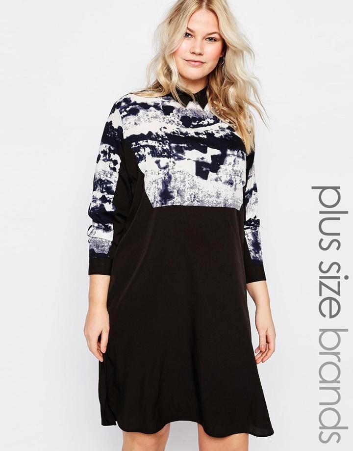 Ax Paris Plus Shirt Dress With Smudge Print Top