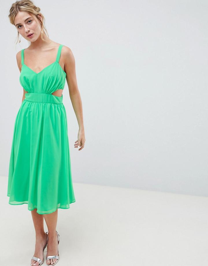 Asos Design Cut Out Midi Dress With Cami Straps-green