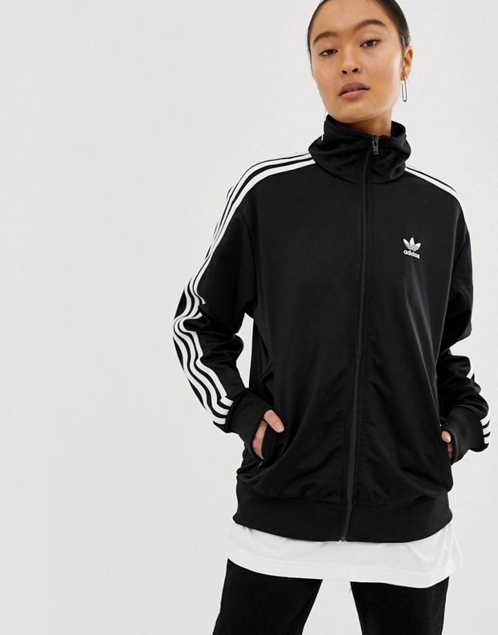 Adidas Originals Three Stripe Firebird Track Jacket In Black-blue
