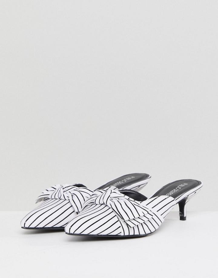 Public Desire Karrie White Stripe Kitten Heeled Mules - White