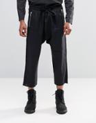Asos Drop Crotch Wide Leg Trousers With Exposed Zips In Dark Grey Linen - Dark Gray