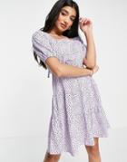 Influence Tie Neck Mini Dress In Lilac Polka Dot-purple