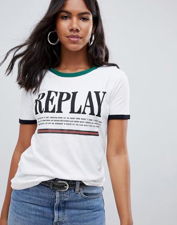 Replay- Replay Stripe T-shirt - White