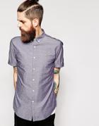 Farah Shirt With Dobby Dot Short Sleeves Slim Fit - Dark Indigo