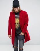 Asos Wool Mix Overcoat In Red - Red