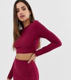 Prettylittlething Ribbed Crop Top Two-piece In Plum - Purple
