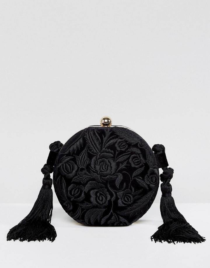 Mango Round Applique Tassel Bag - Black