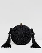 Mango Round Applique Tassel Bag - Black