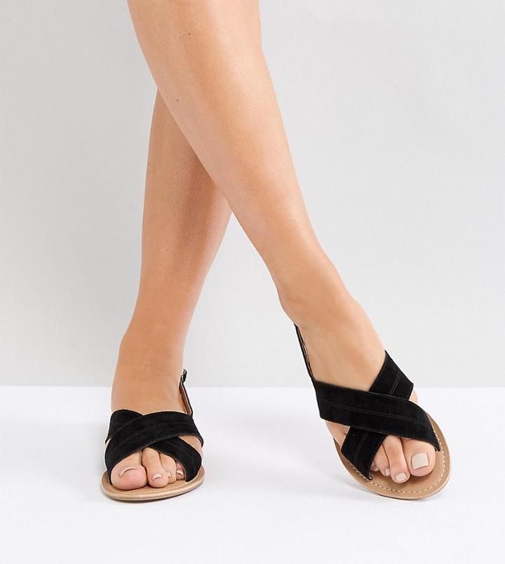 Park Lane Wide Fit Suede Flat Sandals - Black