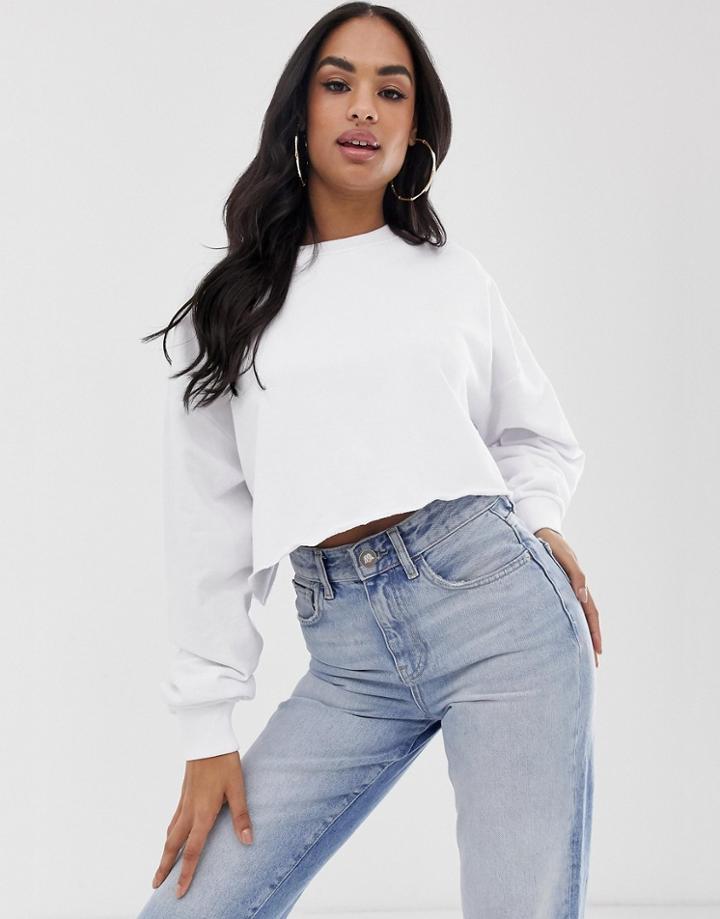 Asos Design Oversized Boxy Crop Sweatshirt In White - White