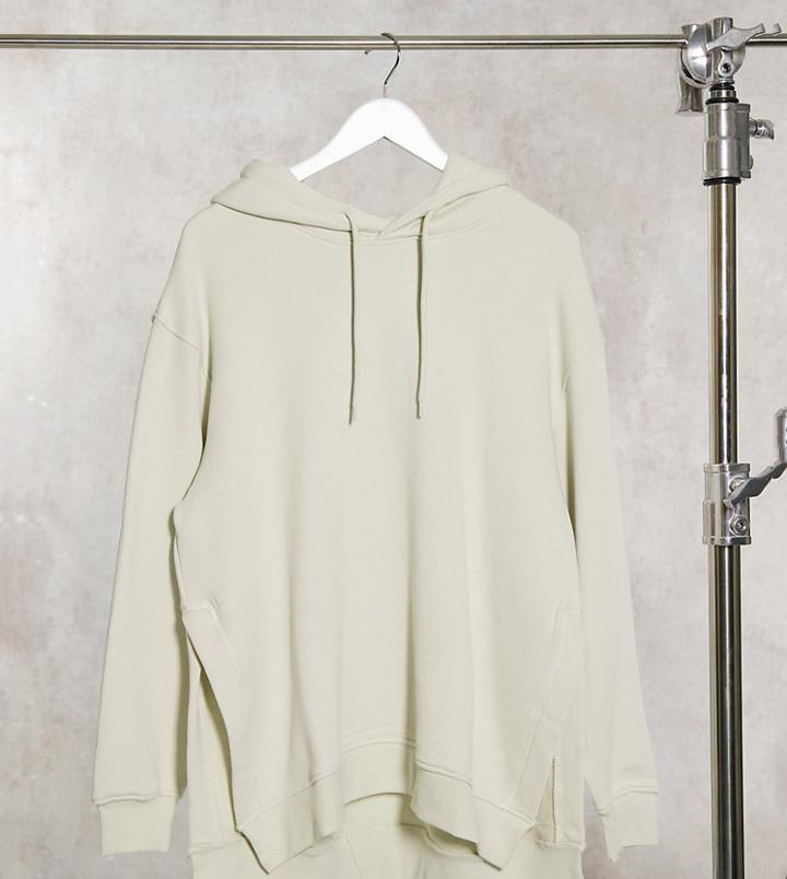 Weekday Marcie Organic Cotton Longline Hoodie In Dusty Green Gray-grey