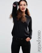 Asos Petite Jumper With Halloween Fangs Elbow Patch - Black