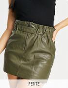 Topshop Petite Pu Wrapped Paperbag Skirt In Khaki-green