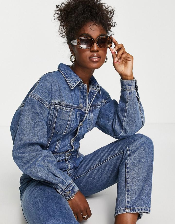 Urban Revivo Denim Jumpsuit In Blue