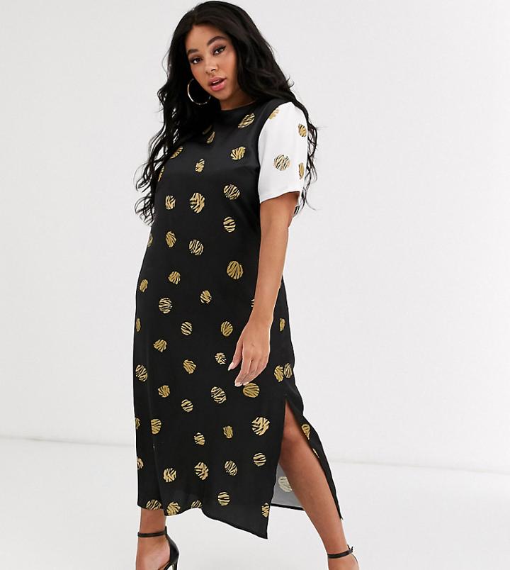 Never Fully Dressed Plus Contrast Sleeve Midi Dress In Multi Leopard Print