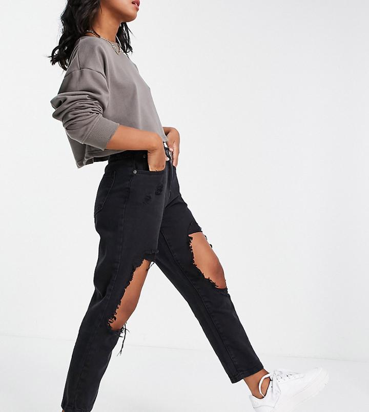 Parisian Petite Extreme Rip Jeans In Charcoal-grey