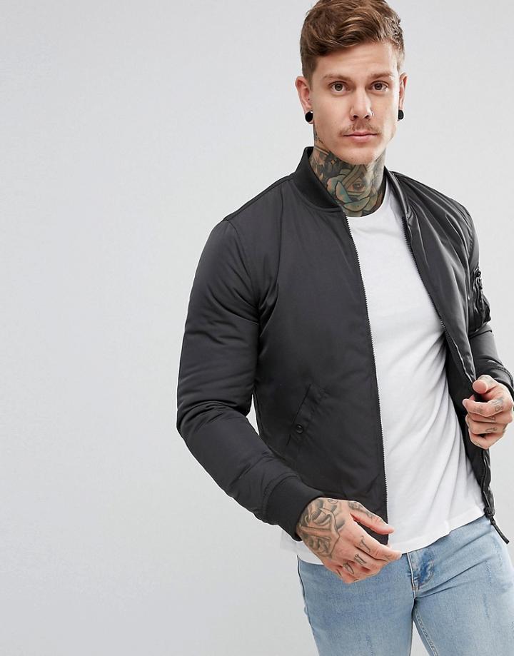 New Look Bomber Jacket With Ma1 Pocket In Dark Gray - Gray