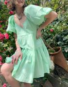 Asos Design Cotton Tiered Mini Smock Dress In Green