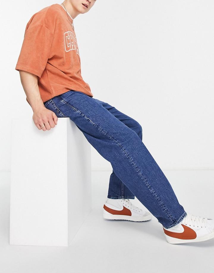 Jack & Jones Intelligence Eddie Baggy Fit Jeans In Mid Wash-blue