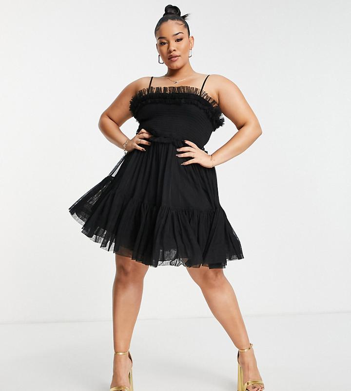 Lace & Beads Plus Mini Cami A Line Dress In Black