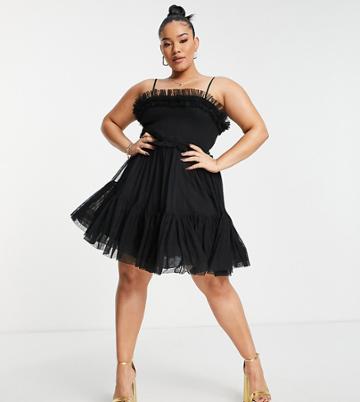 Lace & Beads Plus Mini Cami A Line Dress In Black