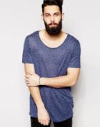 Asos Super Longline T-shirt With Speckle Jersey And Curved Hem - Blue