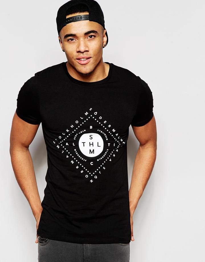 Asos Muscle T-shirt With Scandi Text Print In Black - Black