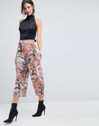 Asos Soft Tailoried Culottes In Bird & Floral Print - Multi
