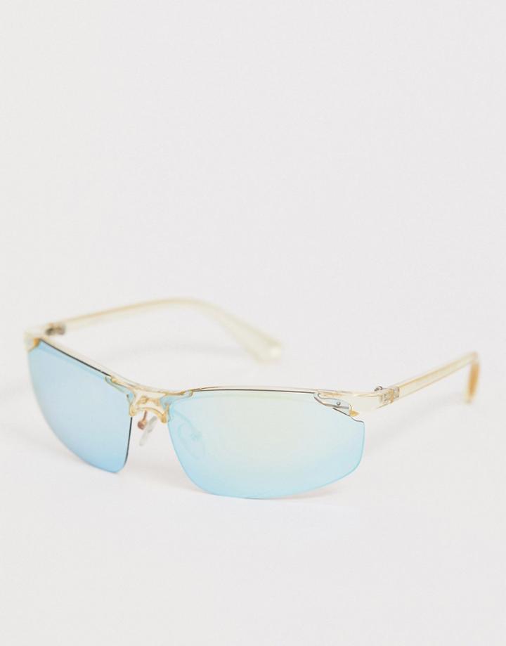 Asos Design Visor In Clear Plastic And Blue Mirror Lens