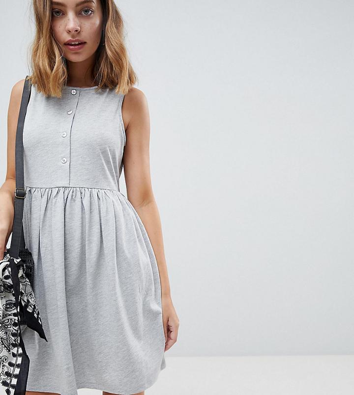 Asos Petite Sleeveless Button Smock Dress - Gray