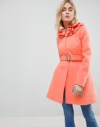 Asos Ruffle Neck Skater Coat - Pink