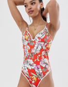 Freya Fuller Bust Wild Flower Halter Swimsuit In Red Floral - Multi