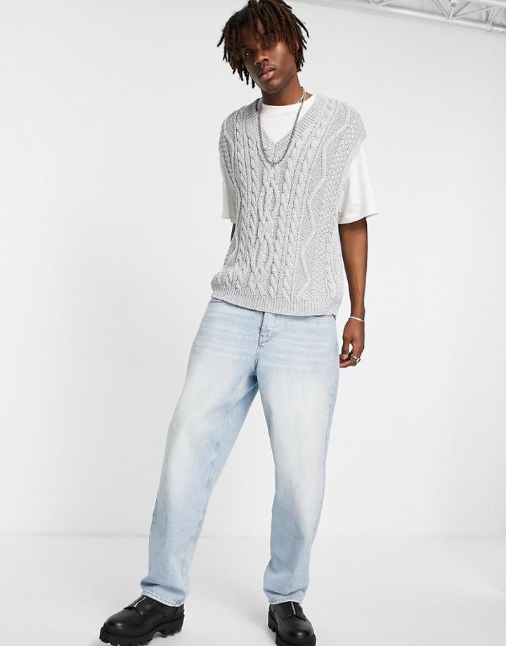 Asos Design Cable Knit Tank In Silver Metallic Yarn