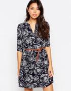 Yumi 3/4 Sleeve Shift Dress In Floral Sketch Print - Navy