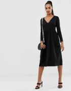 Asos Design Midi Scuba Crepe Skater Dress With Open Back-black