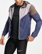 Nike Running Repel Miler Uv Full Zip Hooded Jacket In Gray/multi