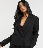 Y.a.s Petite Tailored Suit Blazer With Wrap Front Closure In Black