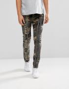 Asos Skinny Pants With Zip Detail And Camo Print - Green