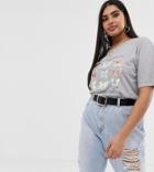Neon Rose Plus Relaxed T-shirt With Butterfly Book Print - Gray