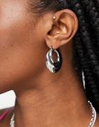Designb London Chunky Twist Hoop Earrings In Silver