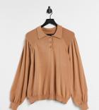 Asos Design Maternity Sweater With Collar And Volume Sleeve In Camel-neutral