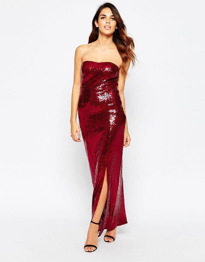 Club L Sequin Bandeau Maxi Dress - Berry